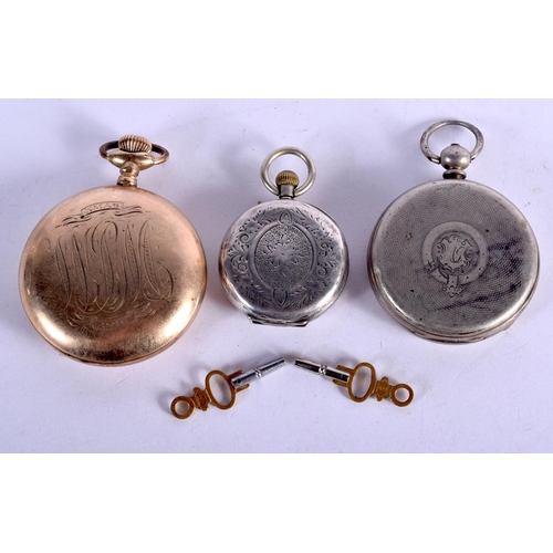 1072 - THREE POCKET WATCHES.  1 stamped 935 with 2 keys (5)