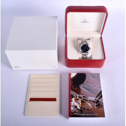 1077 - A BOXED STAINLESS STEEL OMEGA SEAMASTER AQUA TERRA WRISTWATCH.  4cm diameter inc crown, weight 114g,... 