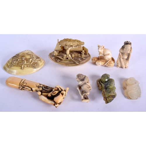 1088 - A COLLECTION OF ANTIQUE BONE, JADE AND IVORY ITEMS including 2 Tantos, 2 Jade carvings, 3 Netsuke an... 