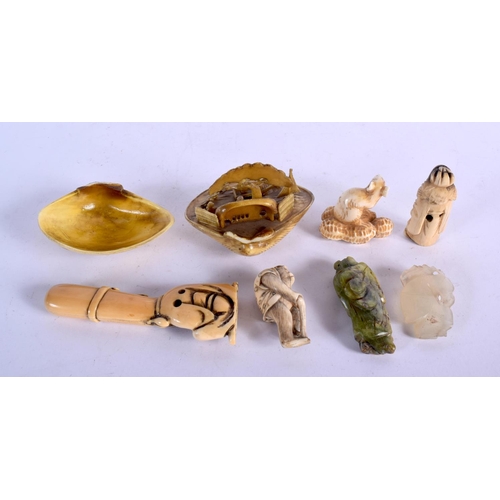 1088 - A COLLECTION OF ANTIQUE BONE, JADE AND IVORY ITEMS including 2 Tantos, 2 Jade carvings, 3 Netsuke an... 