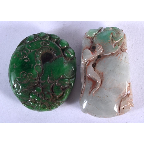 1123 - TWO JADE PENDANTS.  Largest 5.5cm x3.1cm, weight 93.3g