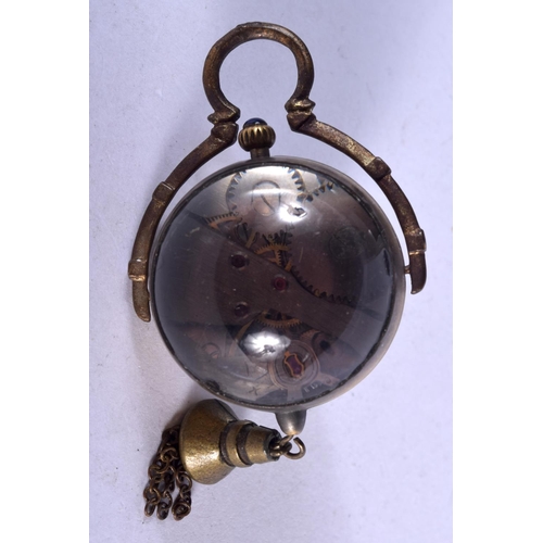 1142 - A MINIATURE BALL CLOCK.  9cm x 3.8cm, weight 48.8g