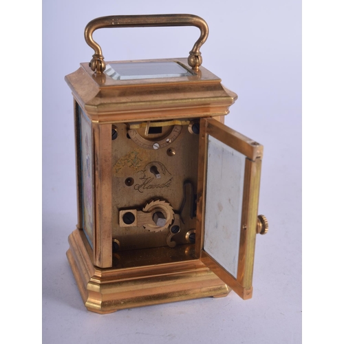 1179 - A CONTEMPORARY SEVRES STYLE MINIATURE CARRIAGE CLOCK. 323 grams. 7.5 cm high inc handle.