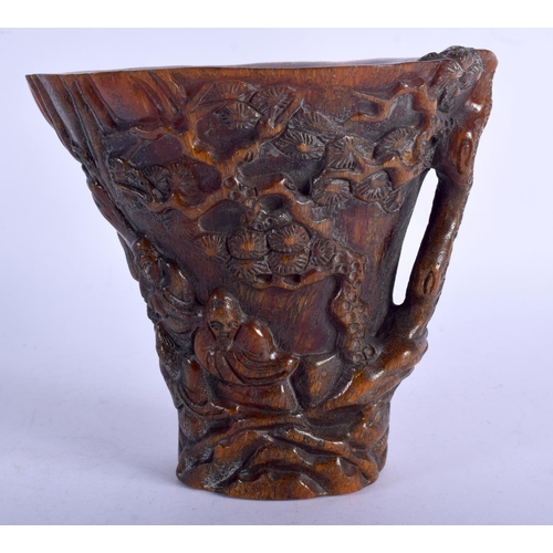 1185 - A CHINESE BUFFALO HORN TYPE LIBATION CUP 20th Century. 807 grams. 13 cm x 15 cm.