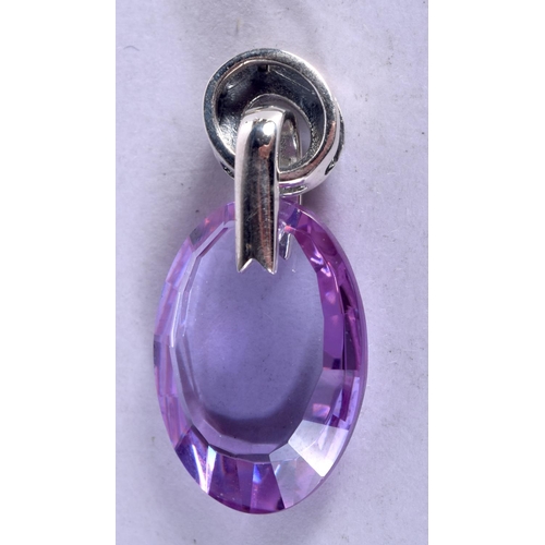 1238 - A GEM DROP PENDANT WITH A MARCASITE SET CLASP.  3.4cm x .6cm, weight 7.8g