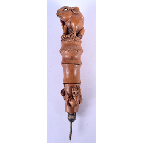 178 - A JAPANESE TAISHO PERIOD BOXWOOD CANE HANDLE formed with mice. 20 cm long.