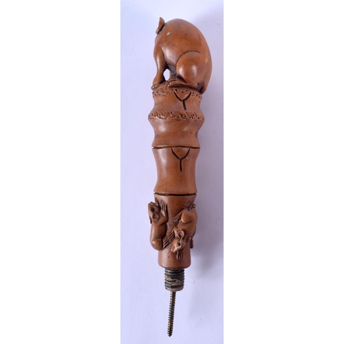 178 - A JAPANESE TAISHO PERIOD BOXWOOD CANE HANDLE formed with mice. 20 cm long.