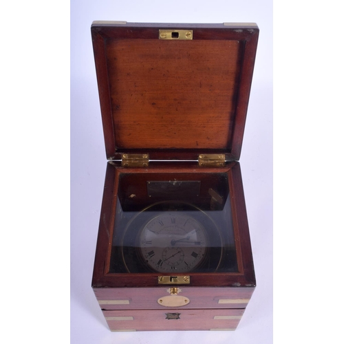 184 - A FINE 19TH CENTURY PARKINSON & FRODSHAM BRASS BOUND MARINE CHRONOMETER with twin brass handles. 15 ... 