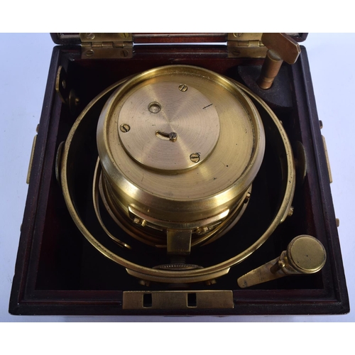 184 - A FINE 19TH CENTURY PARKINSON & FRODSHAM BRASS BOUND MARINE CHRONOMETER with twin brass handles. 15 ... 