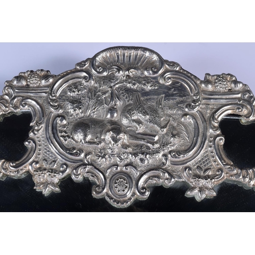 192 - A VERY LARGE 19TH CENTURY CONTINENTAL WHITE METAL OVERLAID COUNTRY HOUSE MIRROR decorated with birds... 