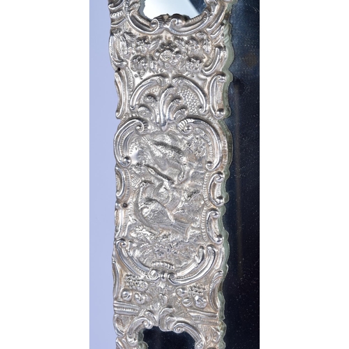 192 - A VERY LARGE 19TH CENTURY CONTINENTAL WHITE METAL OVERLAID COUNTRY HOUSE MIRROR decorated with birds... 