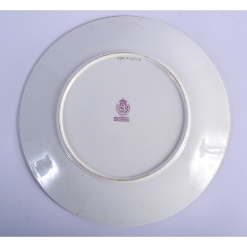 208 - Royal Worcester rare 'embossed leather' bordered plate painted with a ruins scene by G. Johnson, sig... 
