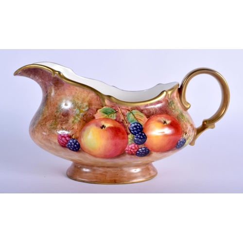 217 - Ex-Royal Worcester artist Frank Higgins sauceboat painted with fruit, signed, late 20th c.19cm Long ... 