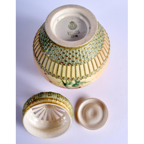 222 - Royal Worcester blush ivory pot pourri and two covers painted with thistles in the manner of Edward ... 