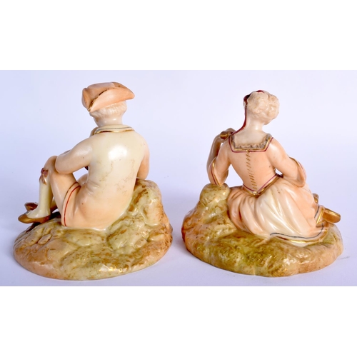 224 - Royal Worcester blush ivory rare pair of figures of a boy and girl playing instruments shape 547 dat... 