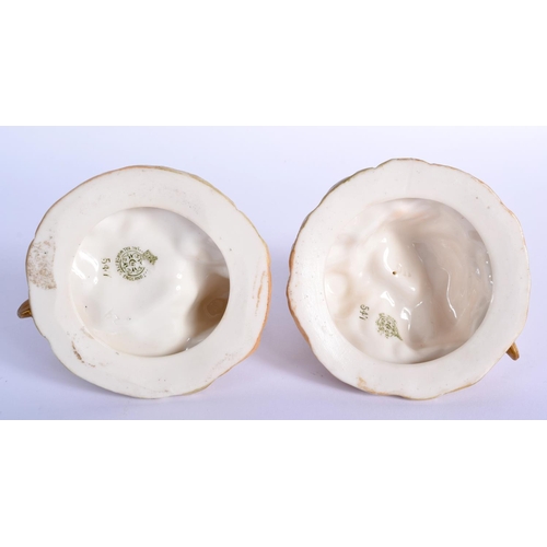 224 - Royal Worcester blush ivory rare pair of figures of a boy and girl playing instruments shape 547 dat... 