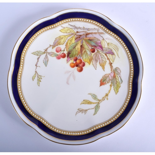 233 - Royal Worcester plate painted with berries and prismatic and gilt leaves by W. Hale, signed, date co... 