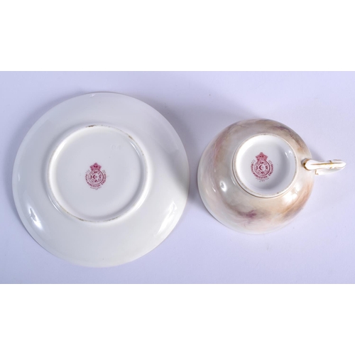 238 - Royal Worcester tea cup and saucer painted with a woodcock and two ducks by Jas Stinton, signed, dat... 