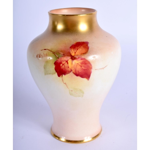247 - Royal Worcester vase painted with autumnal leaves and berries by K. Blake, signed, shape 2491, date ... 