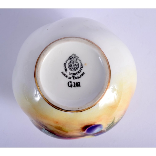 250 - Royal Worcester spirally moulded spherical vase painted with fruit by D. Bowkett, signed, shape G161... 