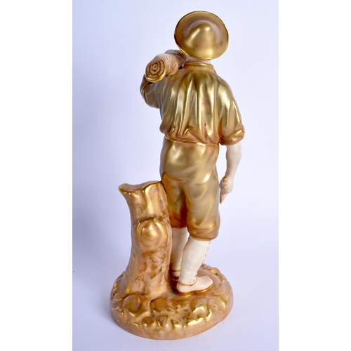255 - Royal Worcester figure of a woodsman decorated in two tone shot gold shape 1774, date code 1954. 17.... 