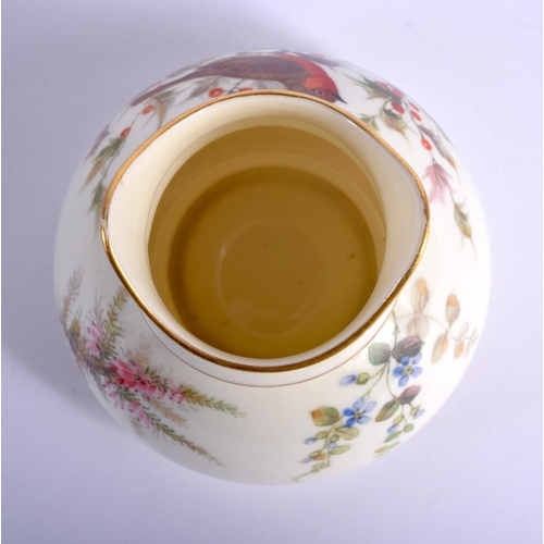 256 - Royal Worcester vase painted with a chubby bird on a berried shrub by John Hopewell, shape 991, date... 