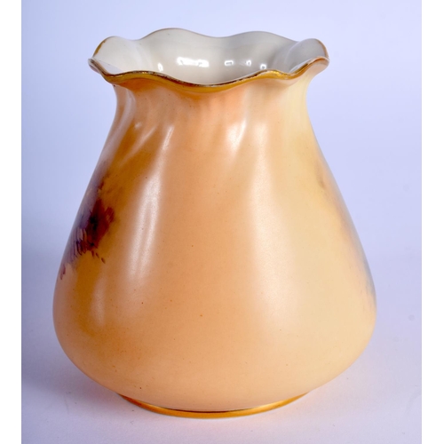 259 - Royal Worcester pie crust rim sack shaped vase painted with a brace of pheasants by Jas.Stinton, sig... 