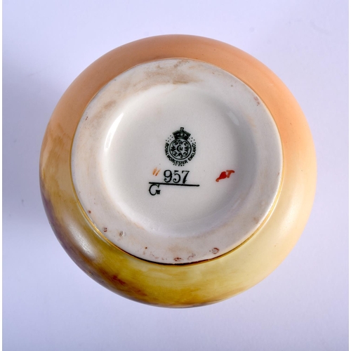 259 - Royal Worcester pie crust rim sack shaped vase painted with a brace of pheasants by Jas.Stinton, sig... 