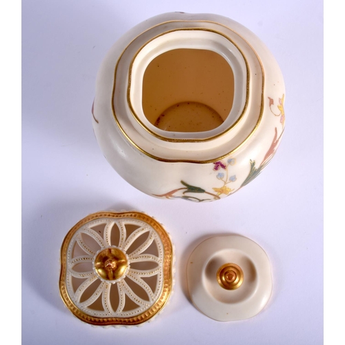 262 - Royal Worcester pot pourri vase with inner and outer cover painted abstract flowers on an ivory grou... 