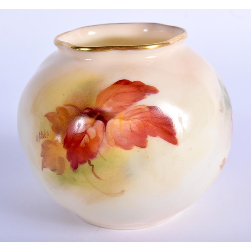 265 - Royal Worcester spirally moulded spherical vase painted with autumnal leaves and berries by K. Blake... 