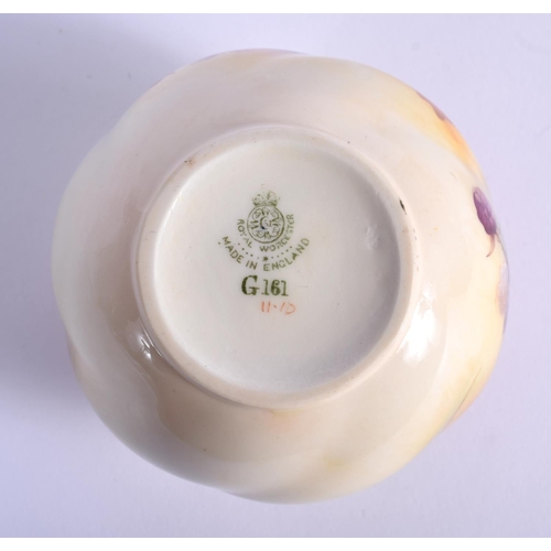 265 - Royal Worcester spirally moulded spherical vase painted with autumnal leaves and berries by K. Blake... 
