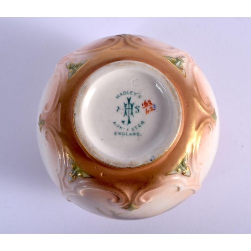 269 - Hadley Worcester vase moulded with four panels painted with roses c. 1900, J.H. & S. Mark in green. ... 