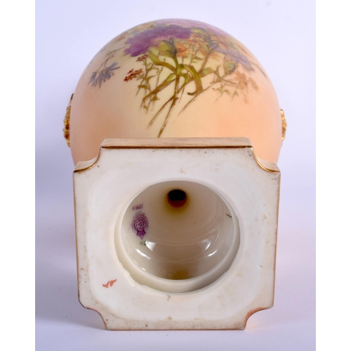 278 - Royal Worcester large two handled vase painted and gilded with flowers on a blush ivory ground, shap... 