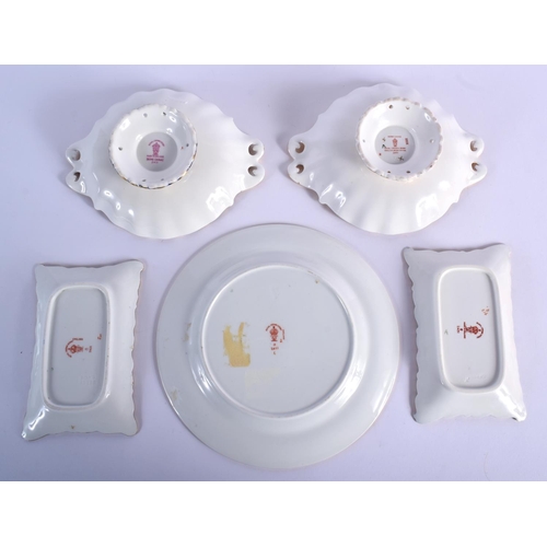 284 - Royal Crown Derby imari pattern 2451: two rectangular dishes, two circular pedestal dishes with pier... 