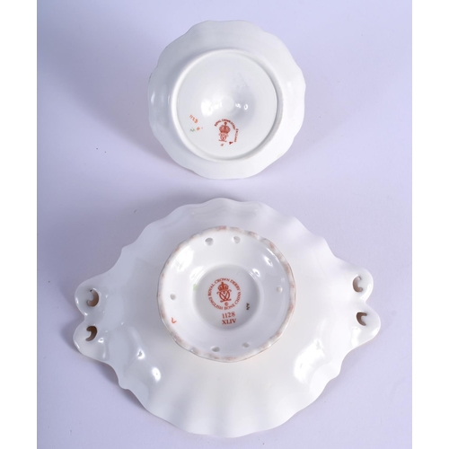 285 - Royal Crown Derby imari pattern 1128  circular pedestal dish with pierced handles and a ring stand, ... 