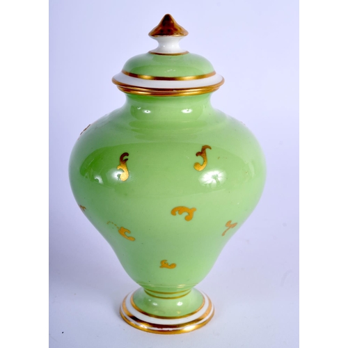 288 - Royal Crown Derby vase and cover painted with a sailing scene on an apple green ground by W E J Dean... 