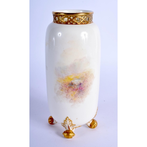 292 - Royal Worcester vase shape G42 with reticulated neck and four ball feet painted with Highland Cattle... 