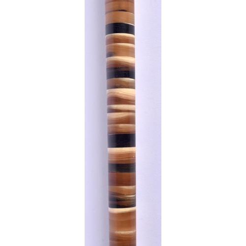 296 - A 19TH CENTURY MIDDLE EASTERN ANGLO INDIAN RHINOCEROS AND BUFFALO HORN WALKING CANE. 90 cm long.