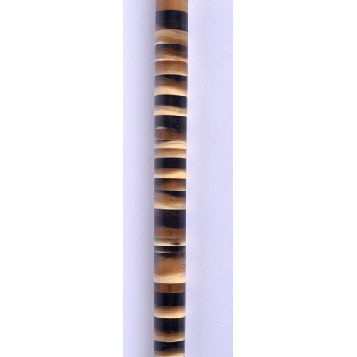 296 - A 19TH CENTURY MIDDLE EASTERN ANGLO INDIAN RHINOCEROS AND BUFFALO HORN WALKING CANE. 90 cm long.