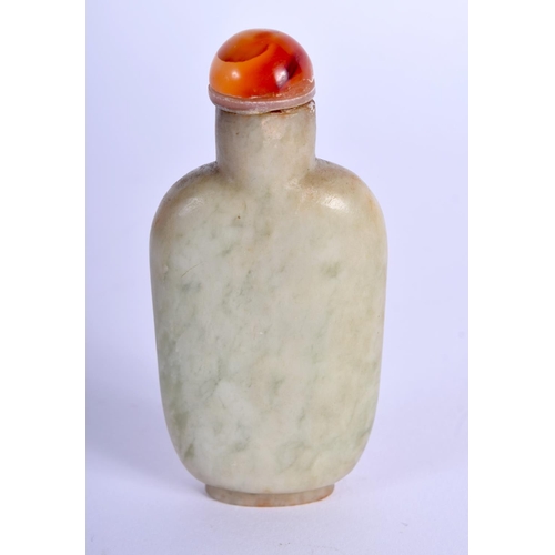 310 - A 19TH CENTURY CHINESE POLISHED MATT JADEITE SNUFF BOTTLE AND STOPPER Qing, of plain form with shall... 