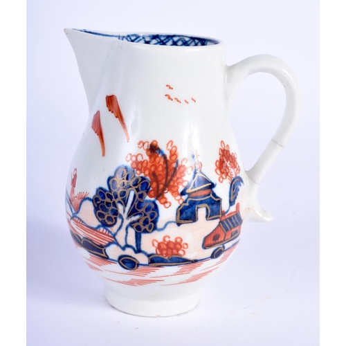 68 - AN 18TH CENTURY LOWESTOFT BLUE AND WHITE IMARI PORCELAIN SPARROW BEAK JUG painted with a Dolls House... 