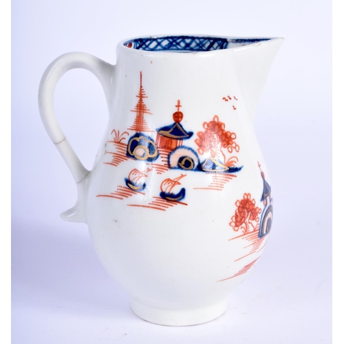 68 - AN 18TH CENTURY LOWESTOFT BLUE AND WHITE IMARI PORCELAIN SPARROW BEAK JUG painted with a Dolls House... 