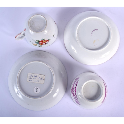 69 - A 19TH CENTURY MAGENTA SHORTHOUSE TEABOWL AND SAUCER together with a late 18th century Newhall teabo... 