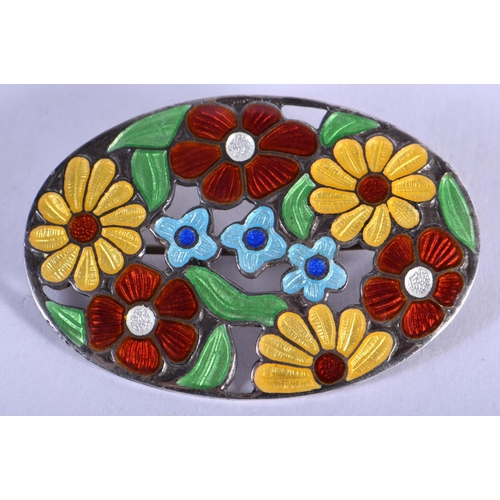 713 - A 1920S SILVER AND ENAMEL BROOCH. Birmingham 1920. 11 grams. 4.5 cm x 3.1 cm.