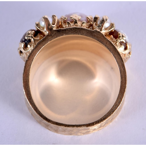 754 - A SIMILAR GOLD CAMEO AND SEED PEARL RING. 11.6 grams. N.