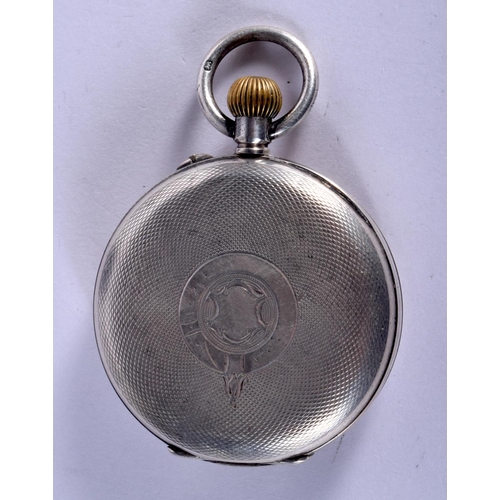 758 - AN ANTIQUE HALF HUNTER SILVER POCKET WATCH. 84 grams. 4.75 cm wide.