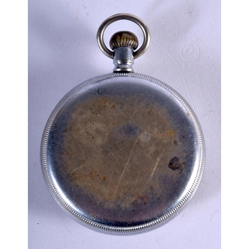 759 - A MILITARY WALTHAM BLACK DIAL POCKET WATCH. 95 grams. 5 cm diameter.