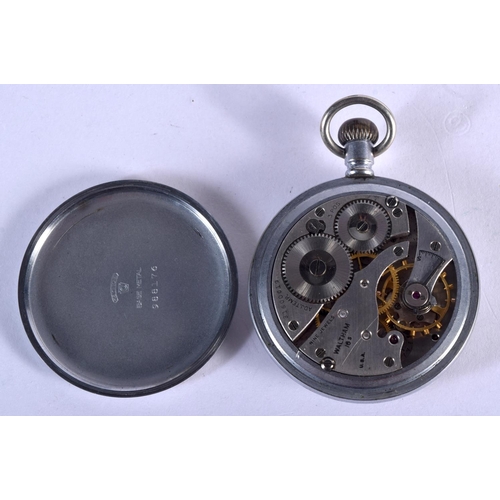 759 - A MILITARY WALTHAM BLACK DIAL POCKET WATCH. 95 grams. 5 cm diameter.