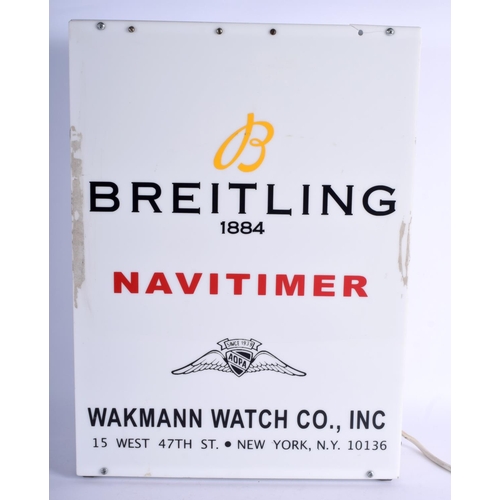 764 - A RARE VINTAGE BREITLING 1884 NAVITIMER ILLUMINATED SHOP DISPLAY SIGN. 50 cm x 32 cm.