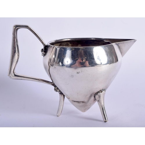 769 - A VERY RARE ART DECO SILVER PLATED THREE PIECE TEASET signed by Christopher Dresser, of rare form wi... 